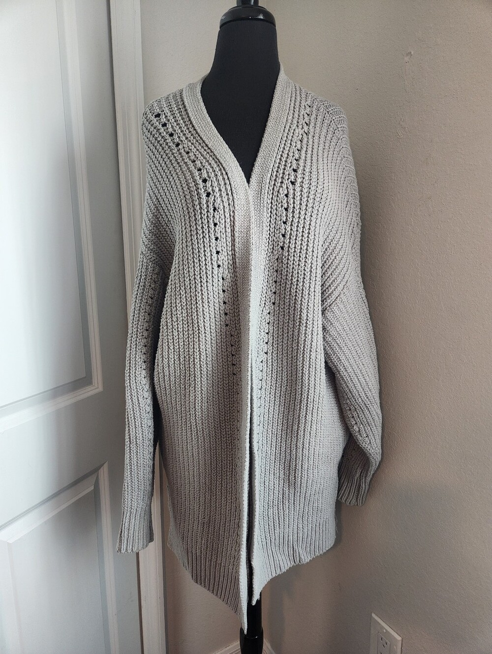 Free People Light Gray Open Knit Draped Cardigan